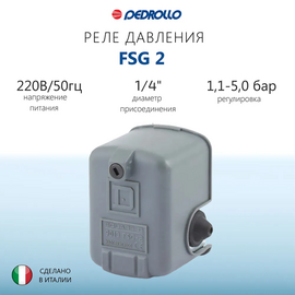 pedrolloПресcостат FSG2 без защиты от сухого хода (1.4 - 2,8 Бар, 1/4')  Pedrolloitalia