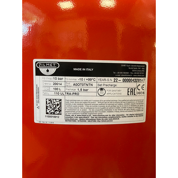 Pedrollo fotoРасширительный бак Ultra-Pro 100L 1" G (Red) вертикальный Zilmet , изображение  4 italia