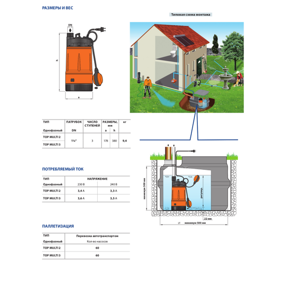 pedrolloПогружной насос с многолопастным колесом Pedrollo TOP MULTI 2 0,55 kW, изображение 2italia
