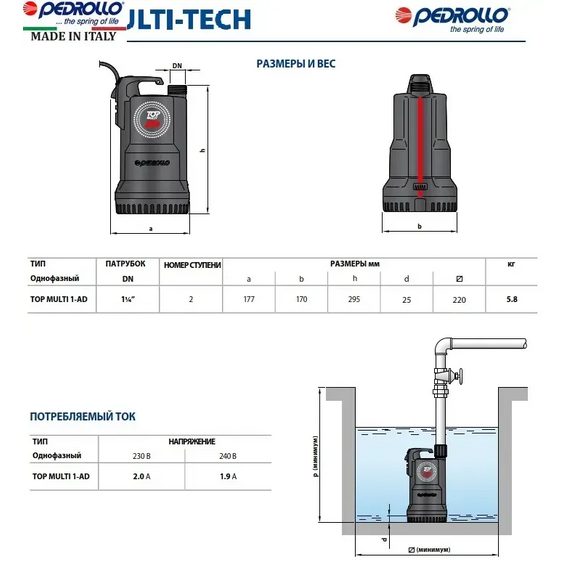 Pedrollo fotoПогружной насос Pedrollo TOP MULTI 1 - AD (AdBlue) , изображение  3 italia